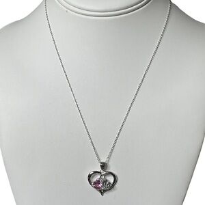 Double heart pink stone pendant on chain NWOT